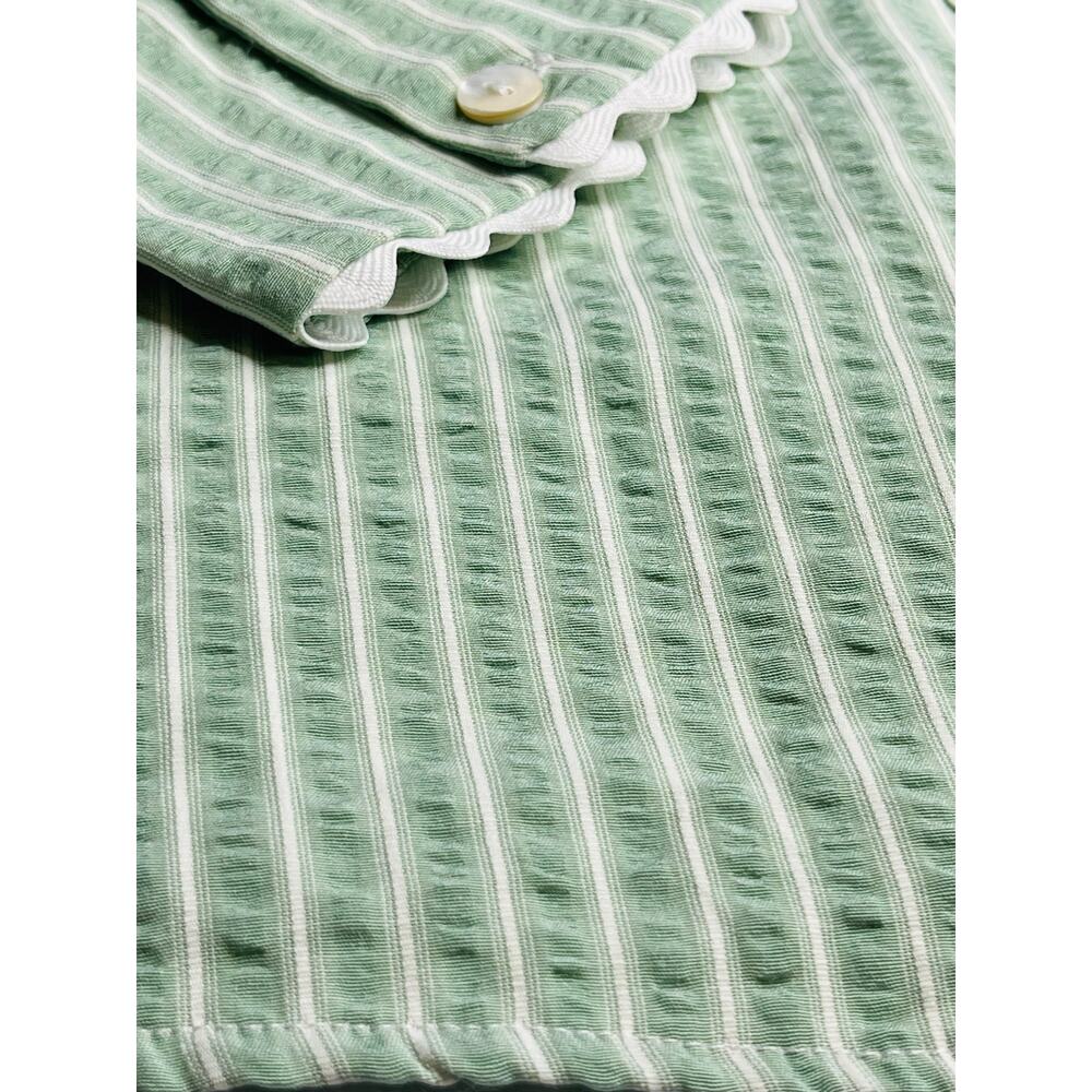 Entro sage green striped blouse L scalloped collar button front cotton blend - Picture 11 of 15